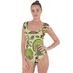 Seamless-pattern-with-trees-owls Short Sleeve Leotard  by uniart180623