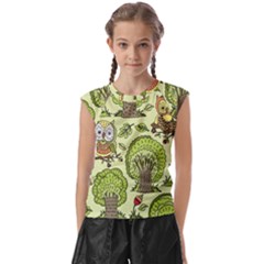 Seamless-pattern-with-trees-owls Kids  Raglan Cap Sleeve Tee by uniart180623