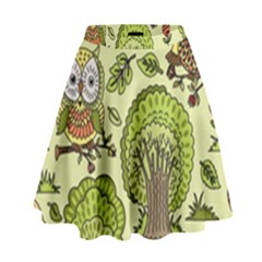 Seamless-pattern-with-trees-owls High Waist Skirt by uniart180623