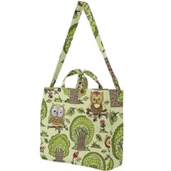 Seamless-pattern-with-trees-owls Square Shoulder Tote Bag by uniart180623