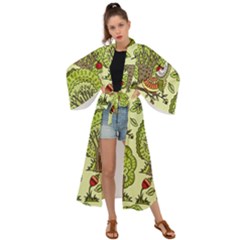 Seamless-pattern-with-trees-owls Maxi Kimono by uniart180623