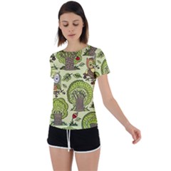 Seamless-pattern-with-trees-owls Back Circle Cutout Sports Tee by uniart180623