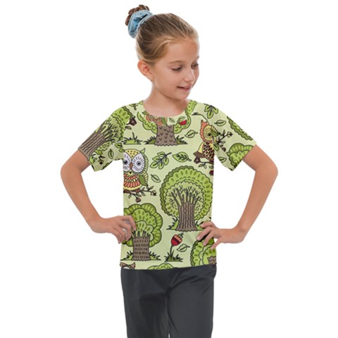 Seamless-pattern-with-trees-owls Kids  Mesh Piece Tee by uniart180623