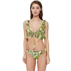 Seamless-pattern-with-trees-owls Low Cut Ruffle Edge Bikini Set by uniart180623