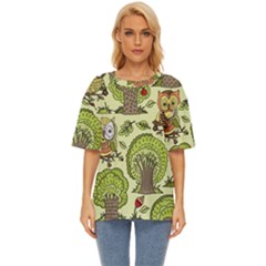 Seamless-pattern-with-trees-owls Oversized Basic Tee by uniart180623