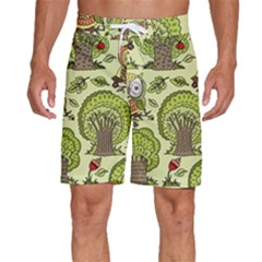 Seamless-pattern-with-trees-owls Men s Beach Shorts by uniart180623