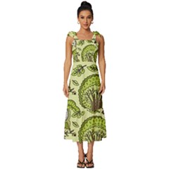 Seamless-pattern-with-trees-owls Tie-strap Tiered Midi Chiffon Dress by uniart180623