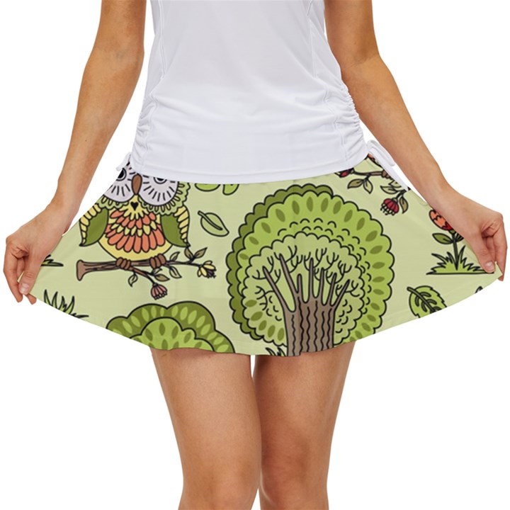 Seamless-pattern-with-trees-owls Women s Skort