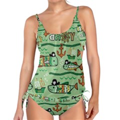 Seamless-pattern-fishes-pirates-cartoon Tankini Set by uniart180623