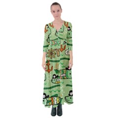 Seamless-pattern-fishes-pirates-cartoon Button Up Maxi Dress by uniart180623