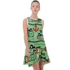 Seamless-pattern-fishes-pirates-cartoon Frill Swing Dress by uniart180623