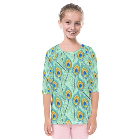 Lovely-peacock-feather-pattern-with-flat-design Kids  Quarter Sleeve Raglan Tee by uniart180623