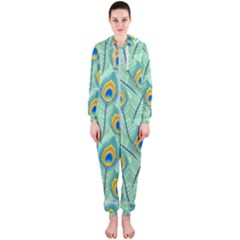 Lovely-peacock-feather-pattern-with-flat-design Hooded Jumpsuit (ladies) by uniart180623