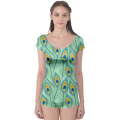 Lovely-peacock-feather-pattern-with-flat-design Boyleg Leotard  by uniart180623