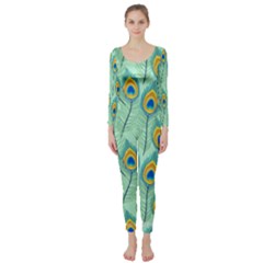 Lovely-peacock-feather-pattern-with-flat-design Long Sleeve Catsuit by uniart180623