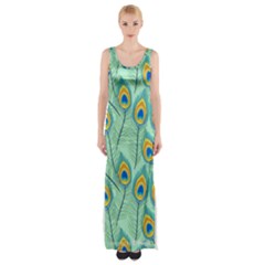 Lovely-peacock-feather-pattern-with-flat-design Thigh Split Maxi Dress by uniart180623