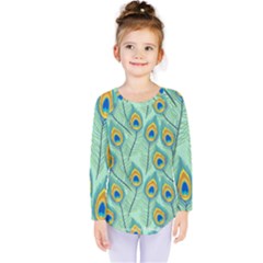 Lovely-peacock-feather-pattern-with-flat-design Kids  Long Sleeve Tee