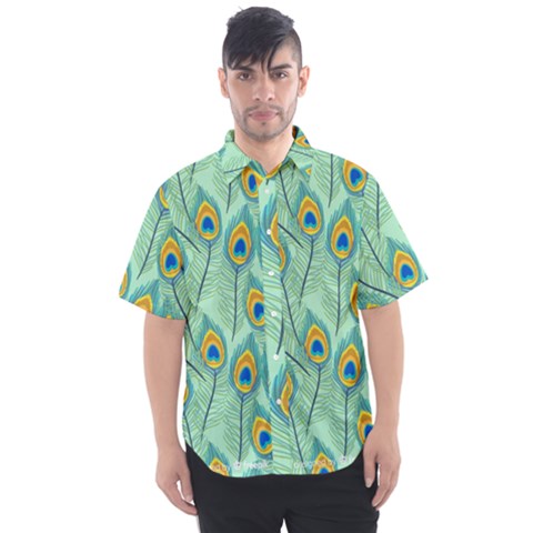 Lovely-peacock-feather-pattern-with-flat-design Men s Short Sleeve Shirt by uniart180623