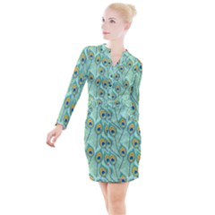 Lovely-peacock-feather-pattern-with-flat-design Button Long Sleeve Dress by uniart180623