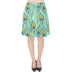 Lovely-peacock-feather-pattern-with-flat-design Velvet High Waist Skirt by uniart180623