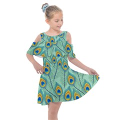 Lovely-peacock-feather-pattern-with-flat-design Kids  Shoulder Cutout Chiffon Dress by uniart180623