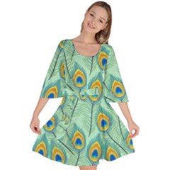 Lovely-peacock-feather-pattern-with-flat-design Velour Kimono Dress by uniart180623