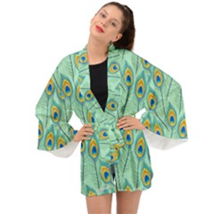 Lovely-peacock-feather-pattern-with-flat-design Long Sleeve Kimono by uniart180623