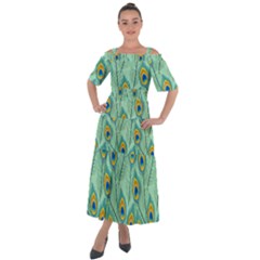 Lovely-peacock-feather-pattern-with-flat-design Shoulder Straps Boho Maxi Dress  by uniart180623