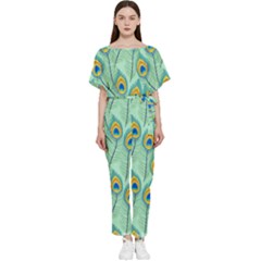 Lovely-peacock-feather-pattern-with-flat-design Batwing Lightweight Chiffon Jumpsuit by uniart180623