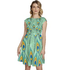 Lovely-peacock-feather-pattern-with-flat-design Cap Sleeve High Waist Dress by uniart180623