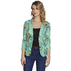 Lovely-peacock-feather-pattern-with-flat-design Women s One-button 3/4 Sleeve Short Jacket by uniart180623