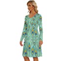 Lovely-peacock-feather-pattern-with-flat-design Long Sleeve Dress With Pocket View2