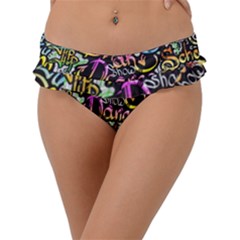 Graffiti-word-seamless-pattern Frill Bikini Bottoms by uniart180623