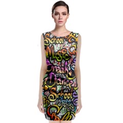 Graffiti-word-seamless-pattern Sleeveless Velvet Midi Dress