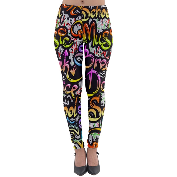 Graffiti-word-seamless-pattern Lightweight Velour Leggings