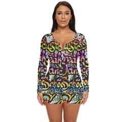 Graffiti-word-seamless-pattern Long Sleeve Boyleg Swimsuit