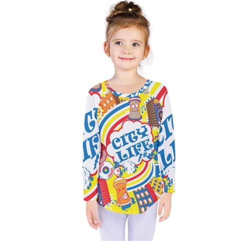 Colorful-city-life-horizontal-seamless-pattern-urban-city Kids  Long Sleeve Tee by uniart180623