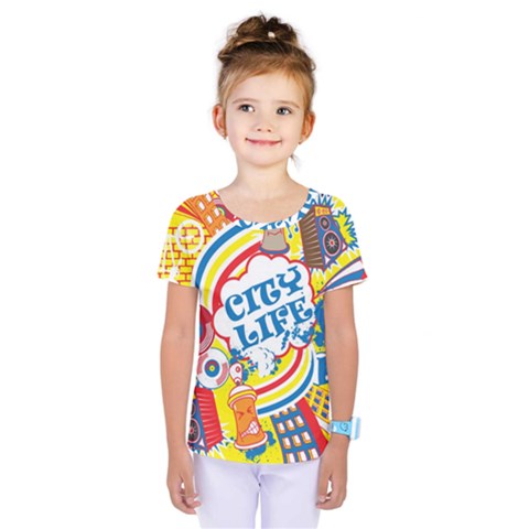 Colorful-city-life-horizontal-seamless-pattern-urban-city Kids  One Piece Tee by uniart180623