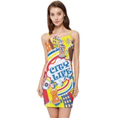 Colorful-city-life-horizontal-seamless-pattern-urban-city Summer Tie Front Dress by uniart180623