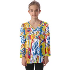 Colorful-city-life-horizontal-seamless-pattern-urban-city Kids  V Neck Casual Top by uniart180623