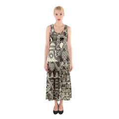 Four-hand-drawn-city-patterns Sleeveless Maxi Dress by uniart180623