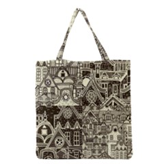 Four-hand-drawn-city-patterns Grocery Tote Bag by uniart180623