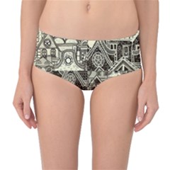 Four-hand-drawn-city-patterns Mid-waist Bikini Bottoms by uniart180623