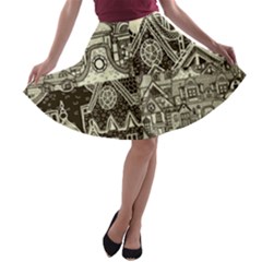 Four-hand-drawn-city-patterns A-line Skater Skirt by uniart180623