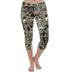 Four-hand-drawn-city-patterns Capri Yoga Leggings by uniart180623