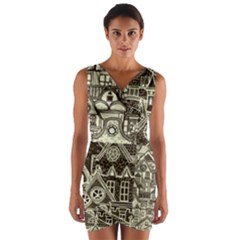 Four-hand-drawn-city-patterns Wrap Front Bodycon Dress by uniart180623