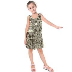 Four-hand-drawn-city-patterns Kids  Sleeveless Dress by uniart180623