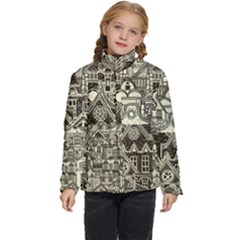 Four-hand-drawn-city-patterns Kids  Puffer Bubble Jacket Coat by uniart180623