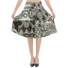 Four-hand-drawn-city-patterns Flared Midi Skirt by uniart180623