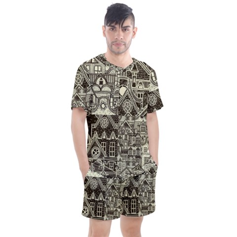 Four-hand-drawn-city-patterns Men s Mesh Tee And Shorts Set by uniart180623